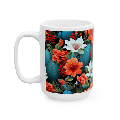 Cactus Summer Flowers Ceramic Mug, (11oz, 15oz)