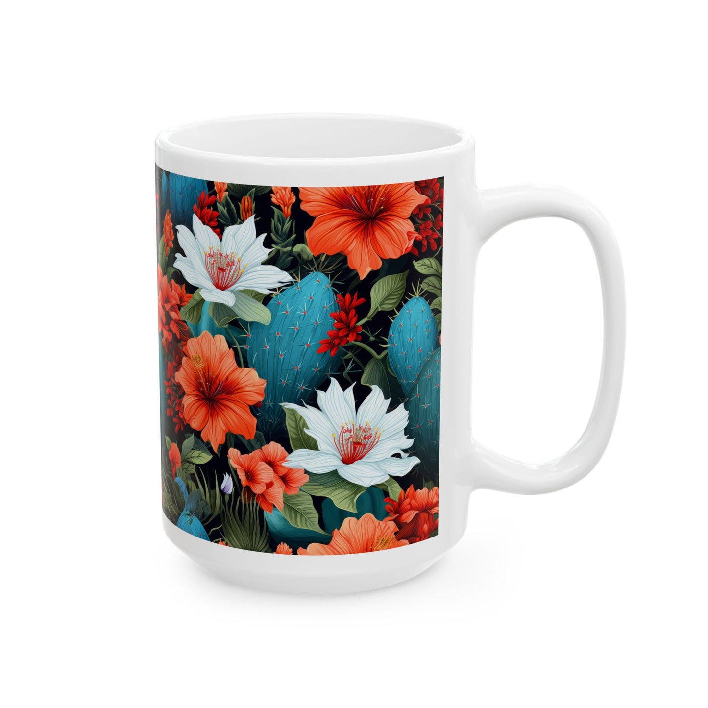 Cactus Summer Flowers Ceramic Mug, (11oz, 15oz)