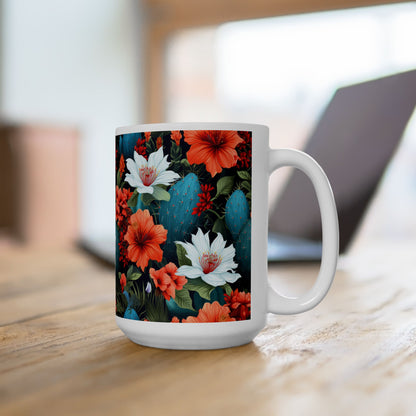 Cactus Summer Flowers Ceramic Mug, (11oz, 15oz)