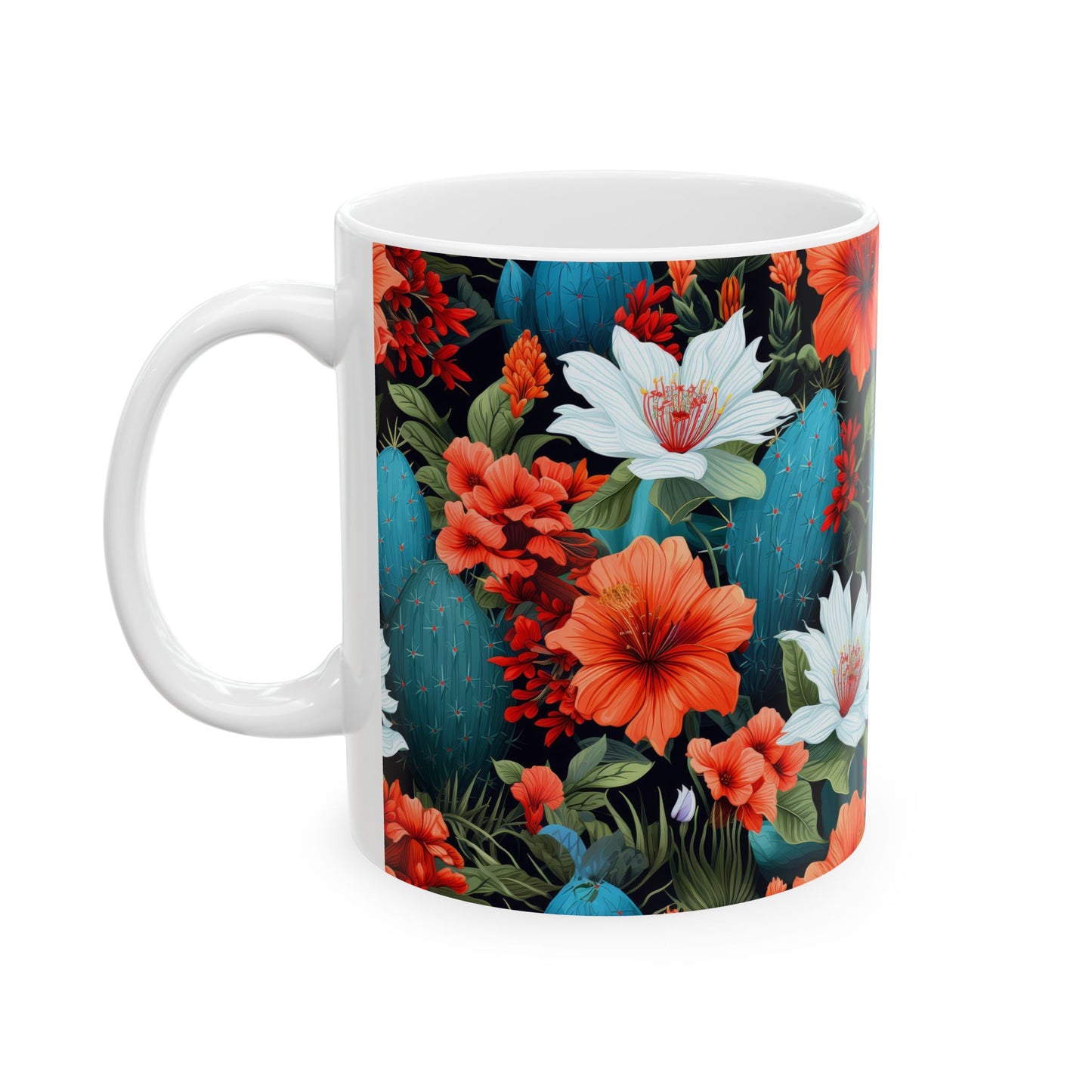 Cactus Summer Flowers Ceramic Mug, (11oz, 15oz)