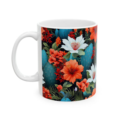 Cactus Summer Flowers Ceramic Mug, (11oz, 15oz)