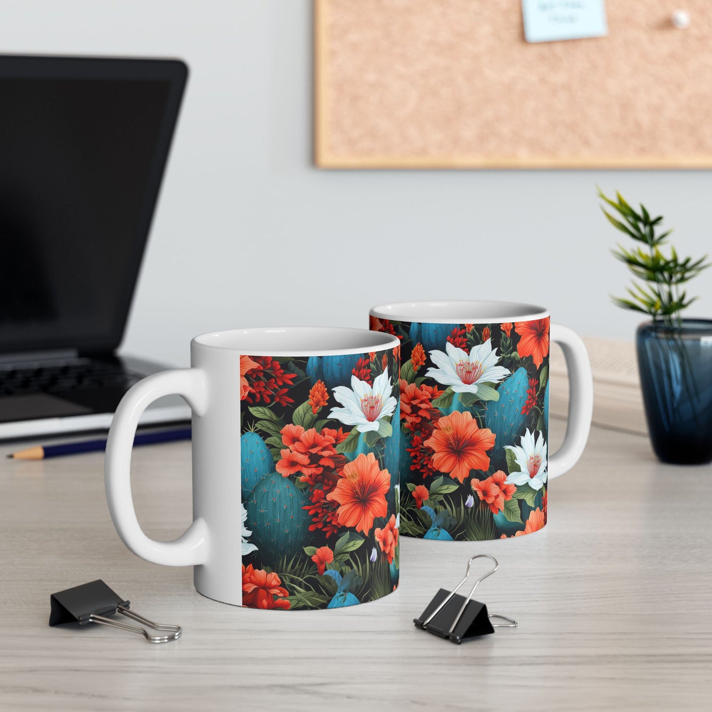 Cactus Summer Flowers Ceramic Mug, (11oz, 15oz)