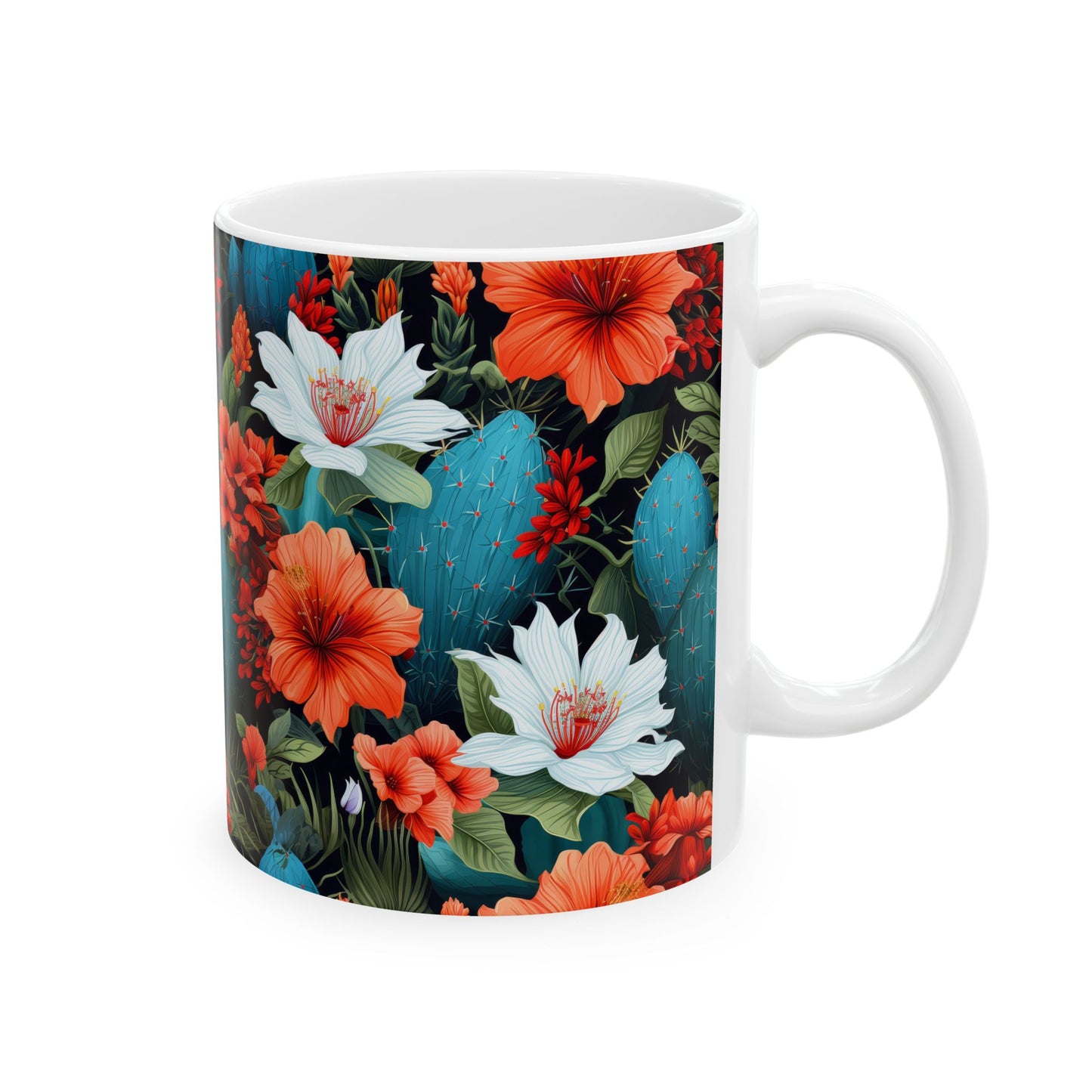 Cactus Summer Flowers Ceramic Mug, (11oz, 15oz)