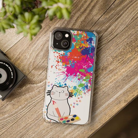 Painting Cat Magnetic Clear Impact Cases / Animal Photography / Crafting Cat MagSafe Phone Case